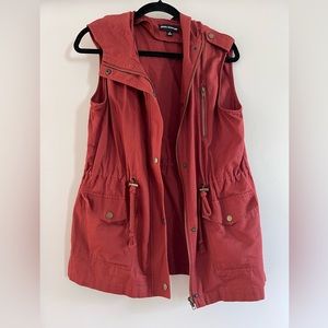 Zip Up Burgundy Cargo Vest with Hood